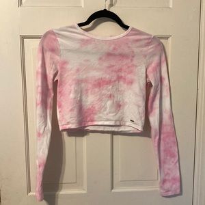 Hollister Pink and White Tye Dye Cropped Top